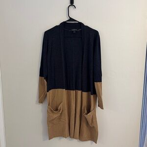 Long Gray & Tan Color-block Cardigan